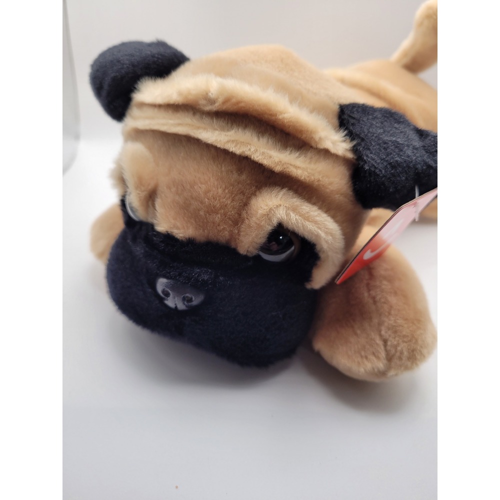 NWT Aurora Pug Plush Stuffed Animal Tan Black 12.5 Inch Floppy Dog Toy